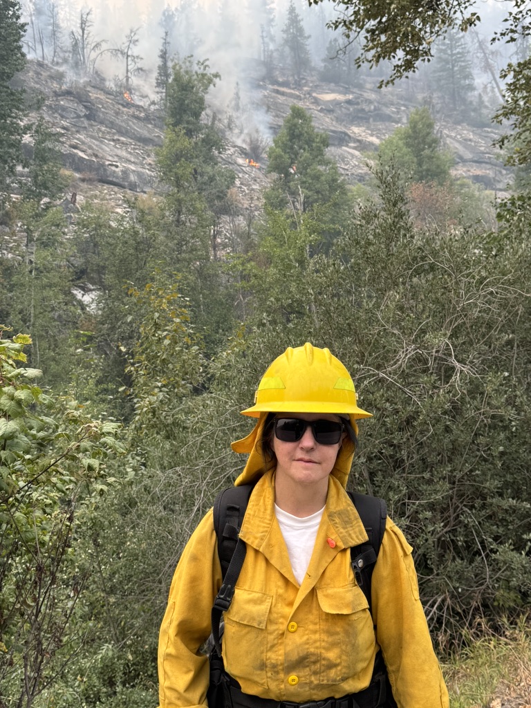 Irene Voskamp in wildland firefighting gear on the fire line